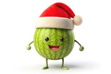 A cheerful minimalist melon character wearing a Santa hat, set against a white background, perfect for holiday-themed and festive design projects. Embrace the holiday spirit!