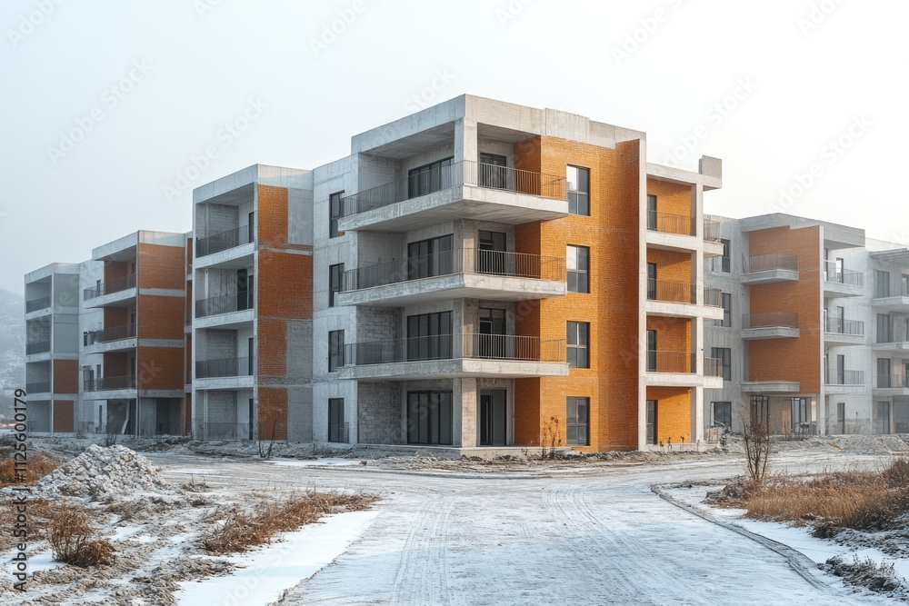 Poster A large building with many windows and balconies
