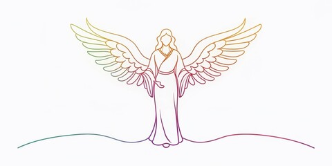 A continuous line drawing of an angel with wings, perfect for minimalist art. Ideal for spiritual inspirations and creative projects, blending elegance and simplicity.