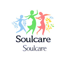 Fototapeta premium Soulcare logo with colorful dancing figures and leaf motifs
