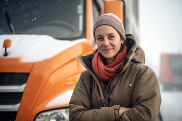 Portrait of a middle aged Hispanic female truck driver