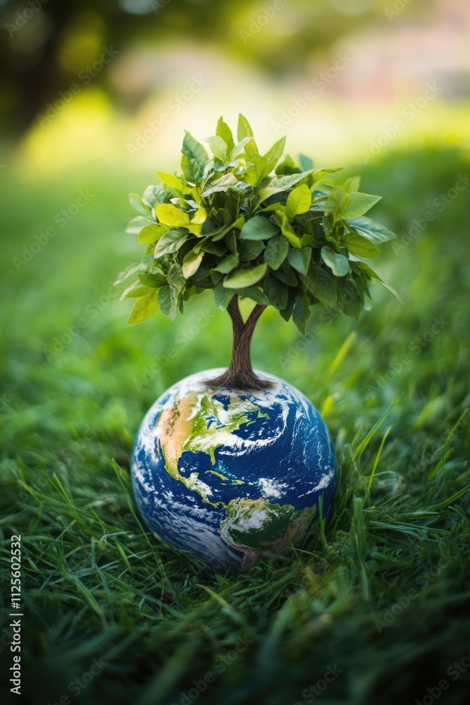 Poster A small tree grows out of the top of a globe, symbolizing growth and connection to the world