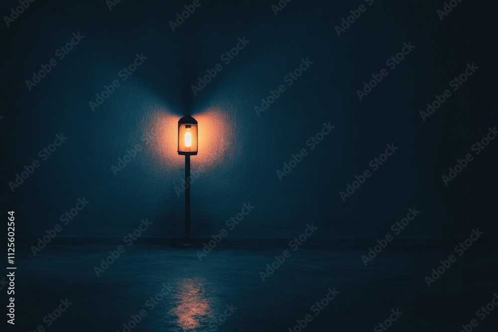 Aufkleber In a dark and empty room, a solitary light casts a warm glow, creating a feeling of isolation and providing ample space for added text. Generative AI