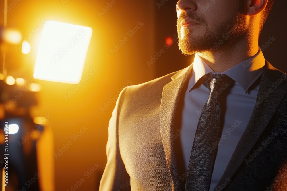 Poster businessman posing in front of a camera, professional attire
