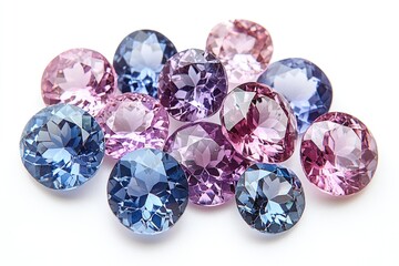 A collection of colorful diamonds arranged on a white surface, perfect for highlighting or emphasizing something