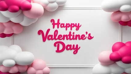Happy Valentines Day message framed by pink and white clouds