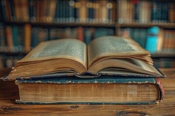 Obraz premium An open book sitting on a wooden table