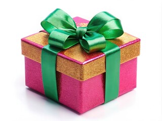 Obraz premium A minimalist Christmas present icon, featuring a festive gift box. Ideal for macro photography, isolated on white, perfect for greeting cards and seasonal graphic designs.