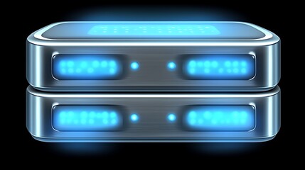Futuristic server rack with glowing blue lights.