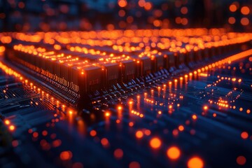 Obraz premium A close-up view of a circuit board with numerous lights, suitable for technical or scientific illustrations