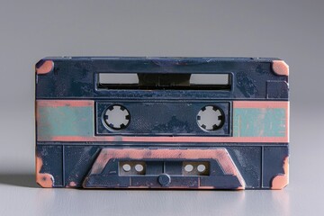 Naklejka premium A close-up shot of a cassette tape sitting on a table, possibly ready to be played or recorded