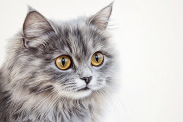 Fototapeta premium A close-up photo of a gray cat staring directly at the camera with bright yellow eyes