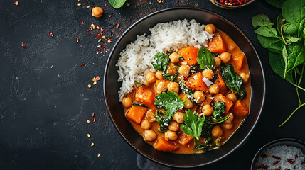 Sweet potato curry with chickpeas and spinach.