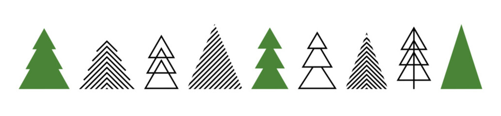 Obraz premium Christmas trees shapes icons set. Christmas trees line art symbols. Vector illustration.