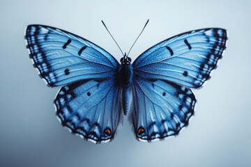 Fototapeta premium A blue butterfly sits atop a white surface