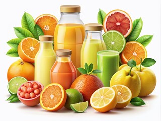 Citrusy delights and refreshing juices, all in stylish packaging aimed at health-conscious consumers. Embrace vitality while enjoying these nutritious, vibrant flavors every day.