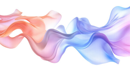 Abstract fluid shapes, 3d rendering illustration of colorful pastel color waves and cloth fabric floating in the air on white background. Modern art poster design with surrealistic twisted forms