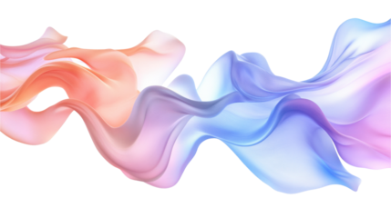 Abstract fluid shapes, 3d rendering illustration of colorful pastel color waves and cloth fabric floating in the air on white background. Modern art poster design with surrealistic twisted forms