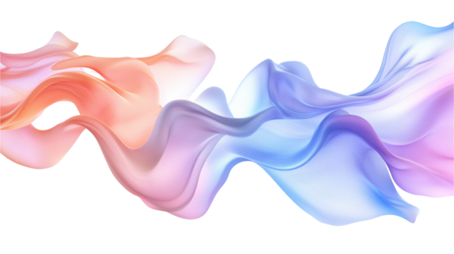 Abstract fluid shapes, 3d rendering illustration of colorful pastel color waves and cloth fabric floating in the air on white background. Modern art poster design with surrealistic twisted forms
