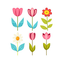 Ten simple flower drawings feature tulips and daisies.