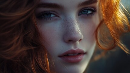 Close-up portrait of a woman with distinctive freckles, ideal for personal use or as a stock image