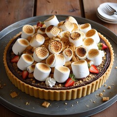 delicious cake with cream and fruits