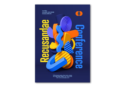 Colorful Poster Layout Design with 3d Geometric Objects