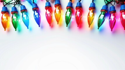 A group of colorful Christmas lights on a white background, perfect for holiday decorations and celebrations