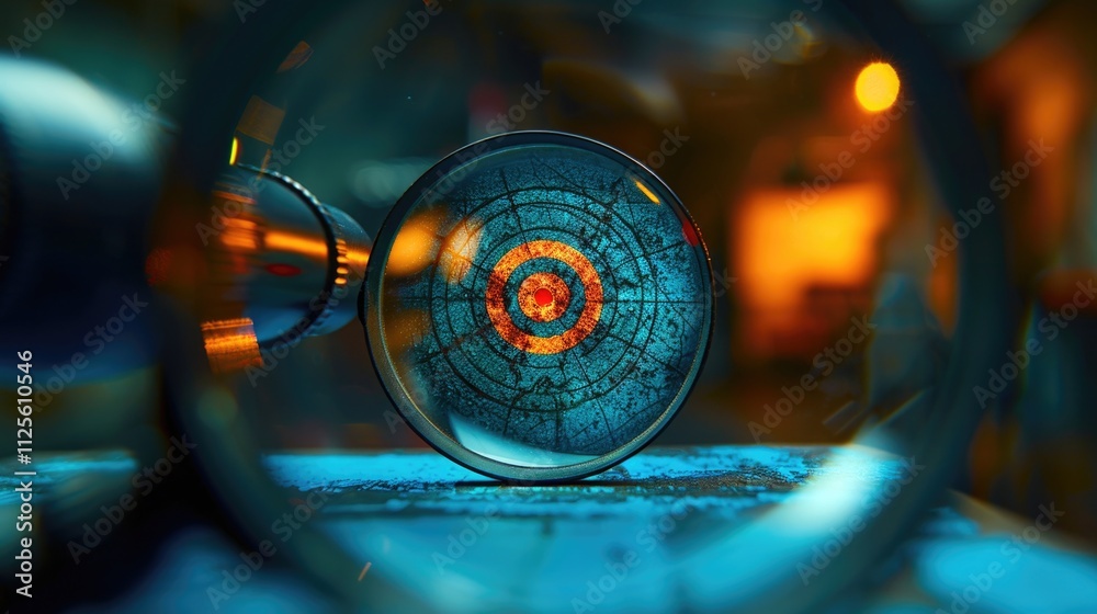 Wall mural a close-up view of a magnifying lens on a table, perfect for use in science and technology illustrat