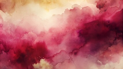 Obraz premium Deep red and pink watercolor clouds with golden highlights background