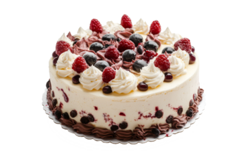 A festive png birthday cake. Bright cake on white isolated background . AI generated.