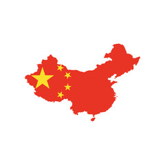 Vector illustration of China map overlaid with the national flag, highlighting the country's geographic outline combined with its national colors.