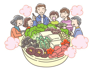 鍋料理を食べる家族