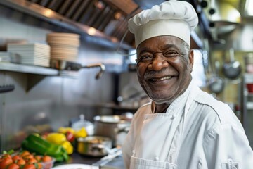 Portrait of a senior African American male chef in kitchen