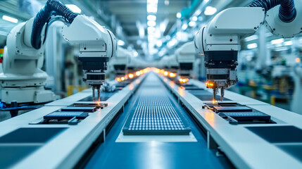 Obraz premium Automated robotics in high-tech manufacturing facility
