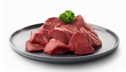 Plate meat food beef on isolated white background