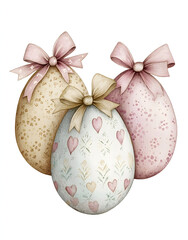 Beautiful Easter egg with ornament and bow and flowers clipart illustration
