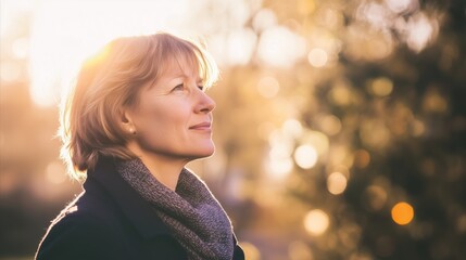 Obraz premium Woman wearing a black coat and a scarf