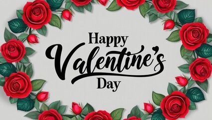 Happy Valentines Day Red Roses Wreath Design