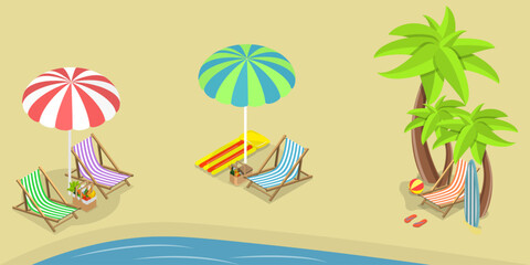 Obraz premium 3D Isometric Flat Vector Set of Summer Beach, Vacation by the Sea