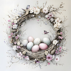 Easter frame illustration clipart with decorations on white background