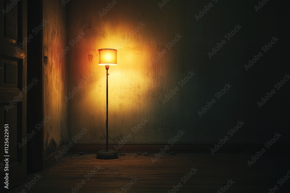 Leinwandbilder a small lamp illuminates a dark, empty room, evoking feelings of abandonment and providing blank spa