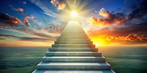 Naklejka premium Elevate your career with a surreal roadmap to success, guiding high-performance leadership, fostering progress, achievement, and growth through ambition and innovative strategies.