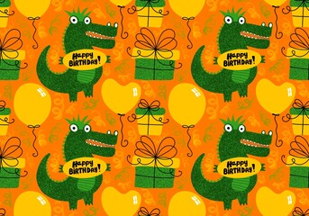 Birthday party animals seamless crocodile pattern for wrapping paper and fabrics