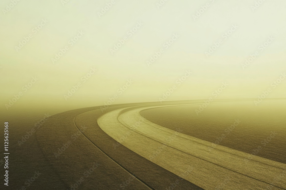 Fototapete A winding running track leads off into the hazy distance, surrounded by a serene atmosphere and ample space for adding text. Generative AI