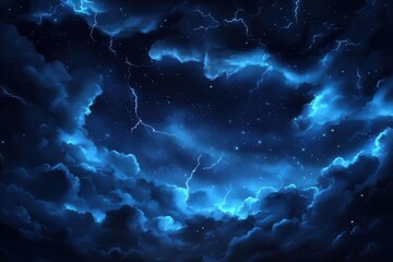 Fototapeta premium A dramatic night sky filled with dark clouds and bright lightning.