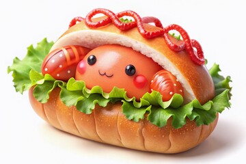 Endearing lobster roll clipart in Sumikko Gurashi style, showcased through macro photography against a clean white backdrop, ideal for food enthusiasts and creative illustrators.
