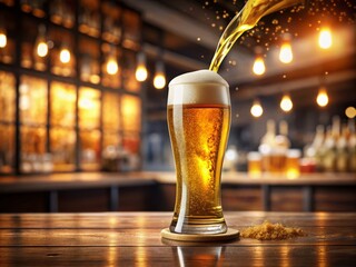 Experience a closeup of refreshing beer pouring into a crisp glass, showcasing golden foam and perfect clarity for captivating beverage advertising and promotion.