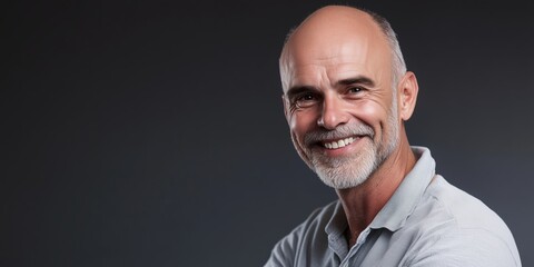 Obraz premium Man with a white shirt and gray hair is smiling
