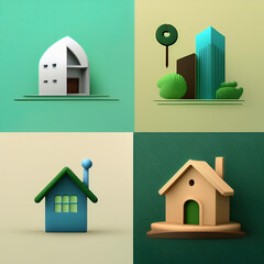 Four minimalist icons for real estate development, ideal for real estate agencies, construction companies,